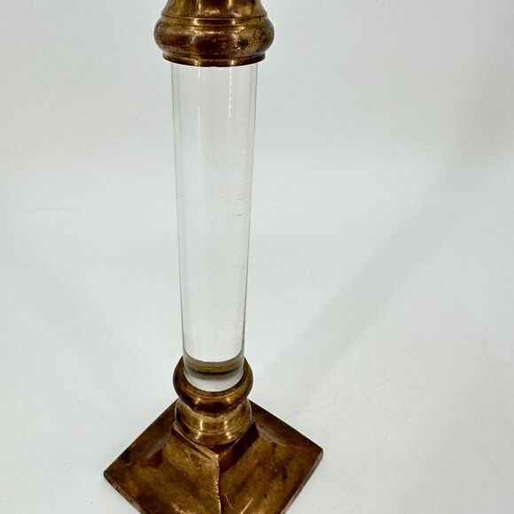 Vintage Brass & Lucite Candlestick Candle Holder 10" Square Base Party Wedding - Picture 4 of 8
